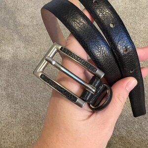 Araldi Black Italian Leather Belt Silver Metal Buckle Size XL